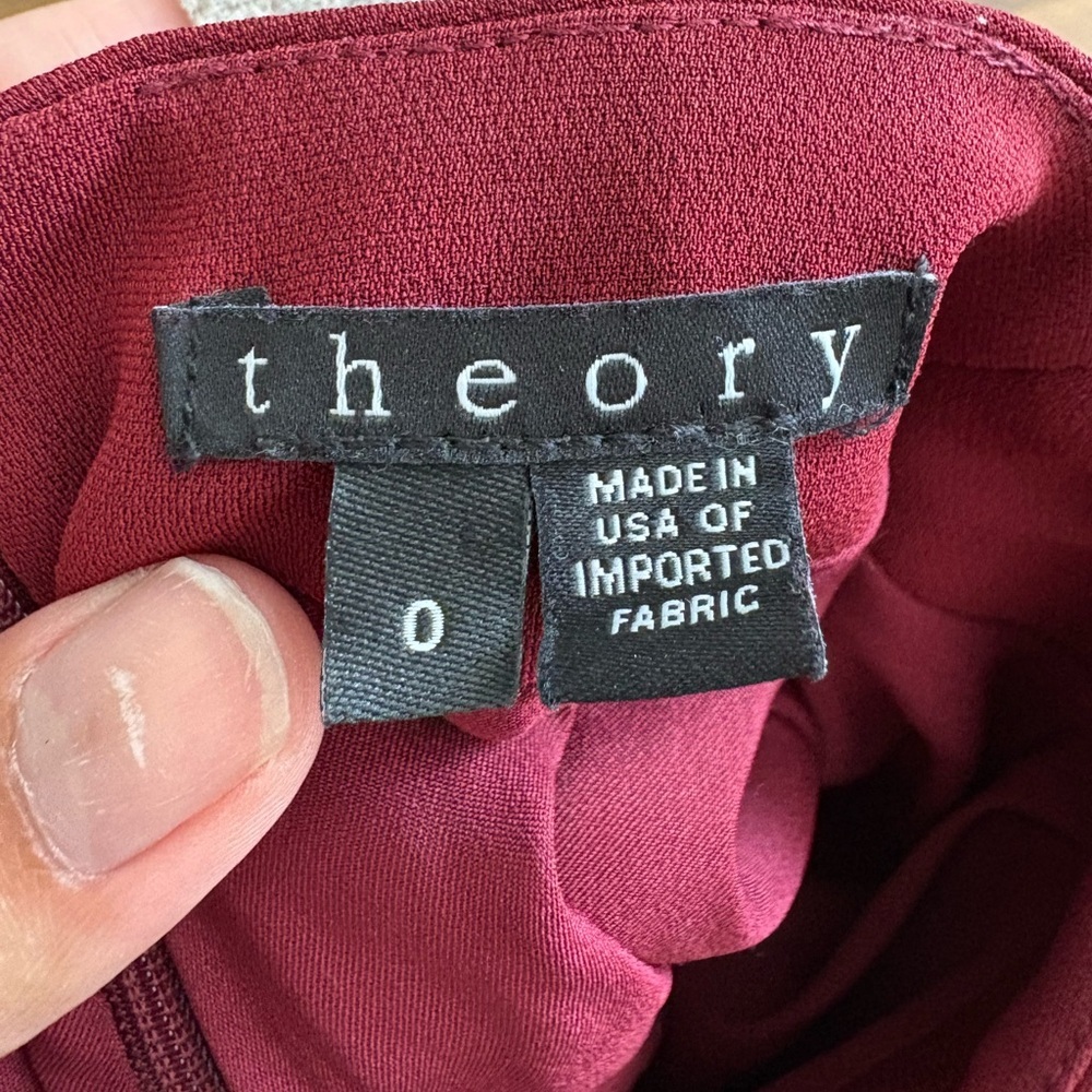 Theory Burgundy Short Sleeve Shift Dress Size 0 USA Made - Picture 5 of 11